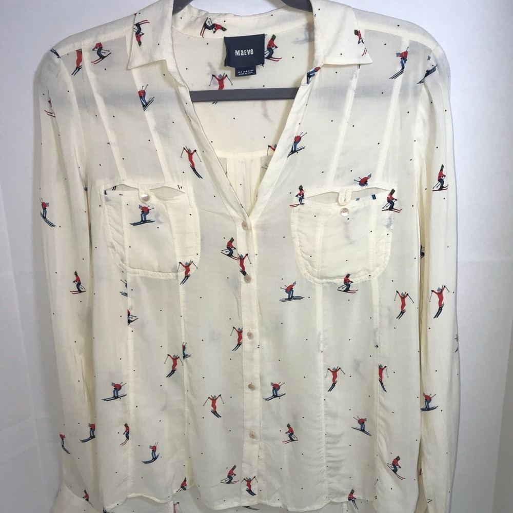 Maeve Anthropologie Novelty Skier print Blouse